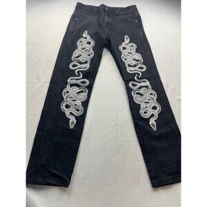 Saint‎ Morta Death Adder Jeans Mens Size 30 Black Denim Snake Print Relaxed Fit